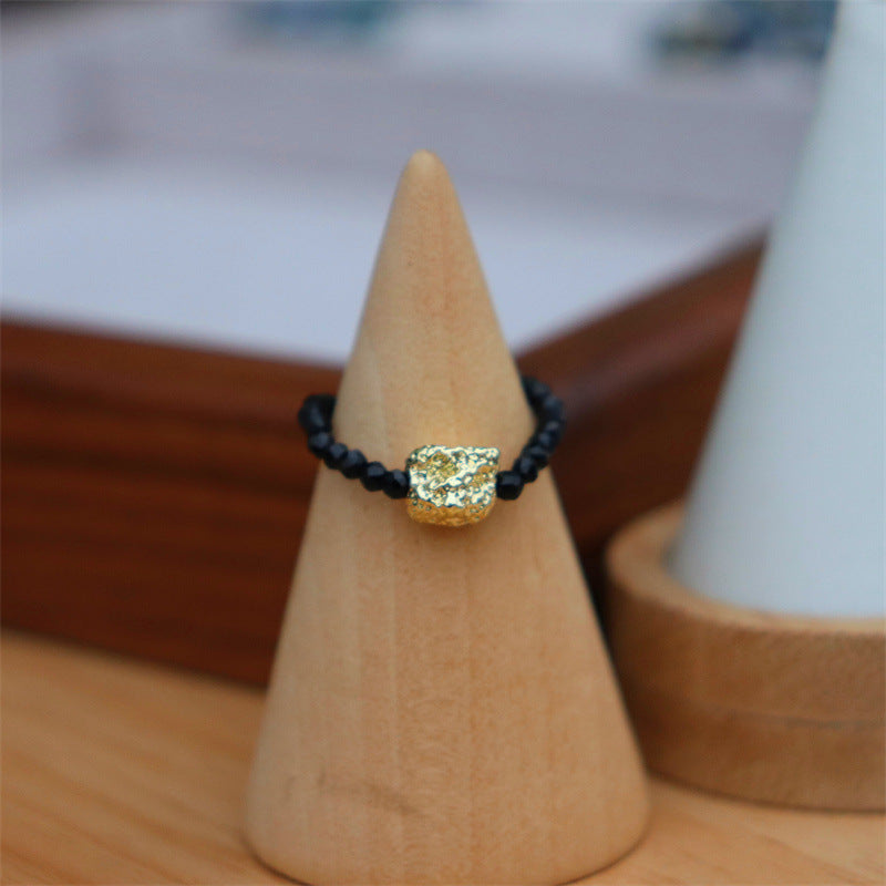 Simple Fashion White Black Pointed Crystal Stretch Freshwater Pearl Agate Rings