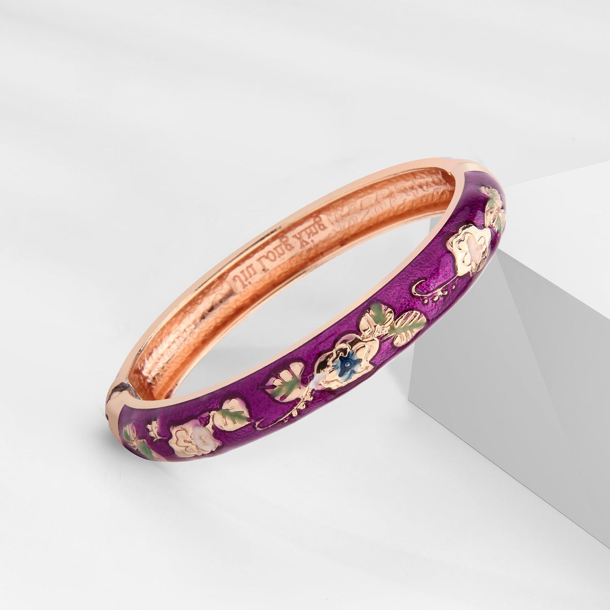 Cloisonne Vintage Court Style Purple Peony Flower Enamel Bracelet