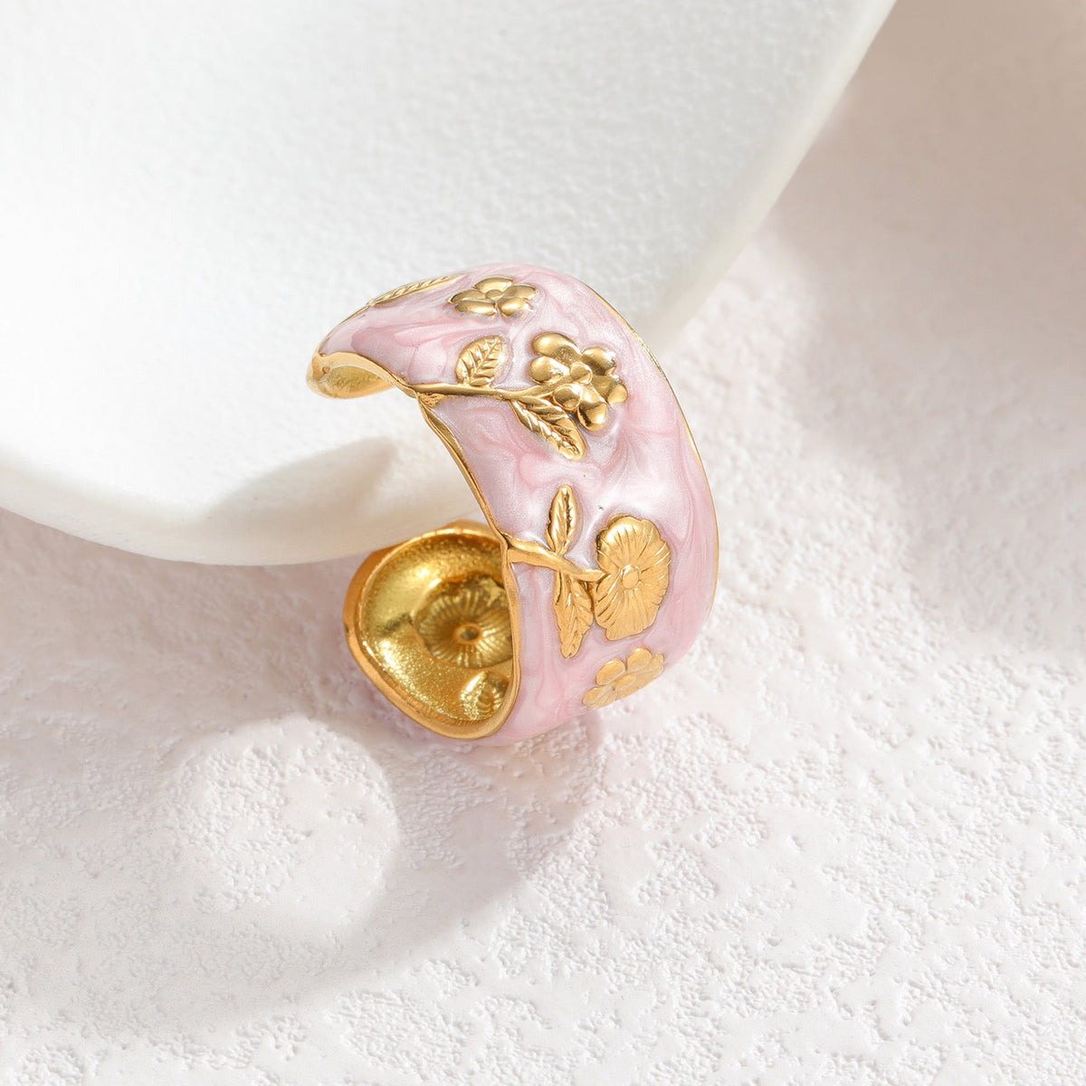 Fashion Stainless Steel Gold Drop Oil Rose Female Style Ring