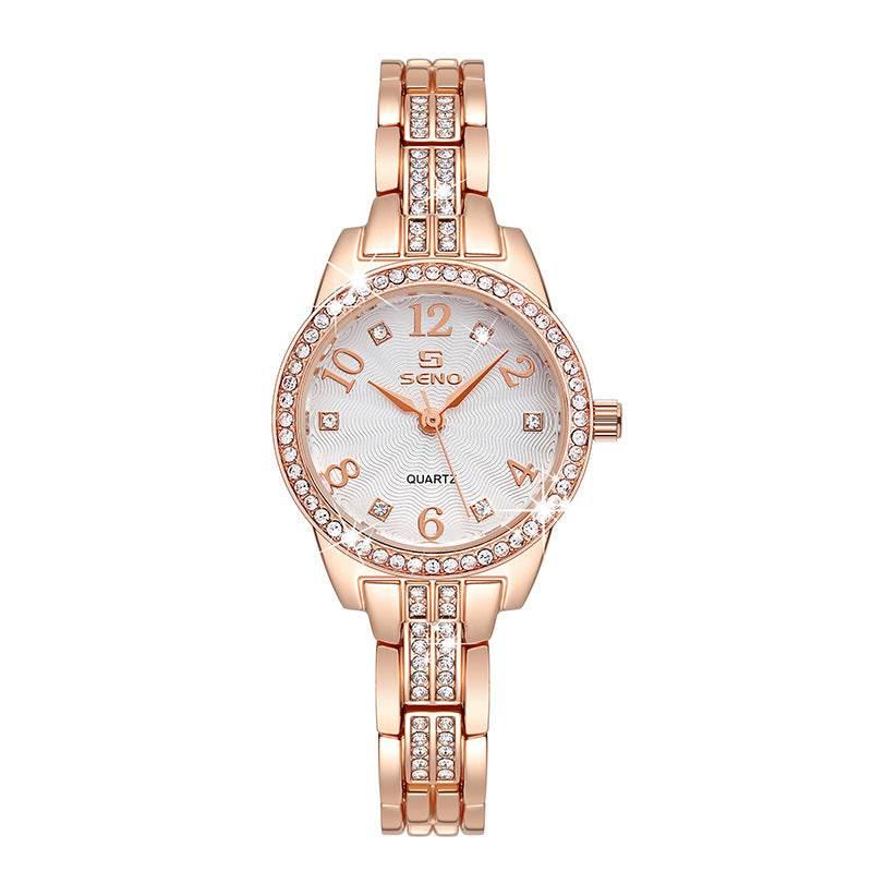 Seno Rhinestone Bracelet Watch, 30M Waterproof, Shimmering Rhinestone & Diamond Dial, Stylish Quartz Wristwatch for Women