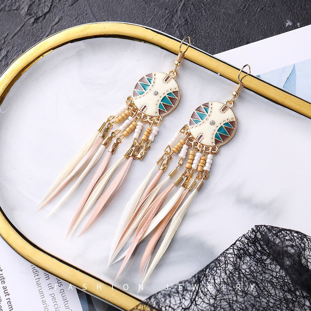 Women's Bohemian Ethnic Tassel Blue Ear Vintage Earrings