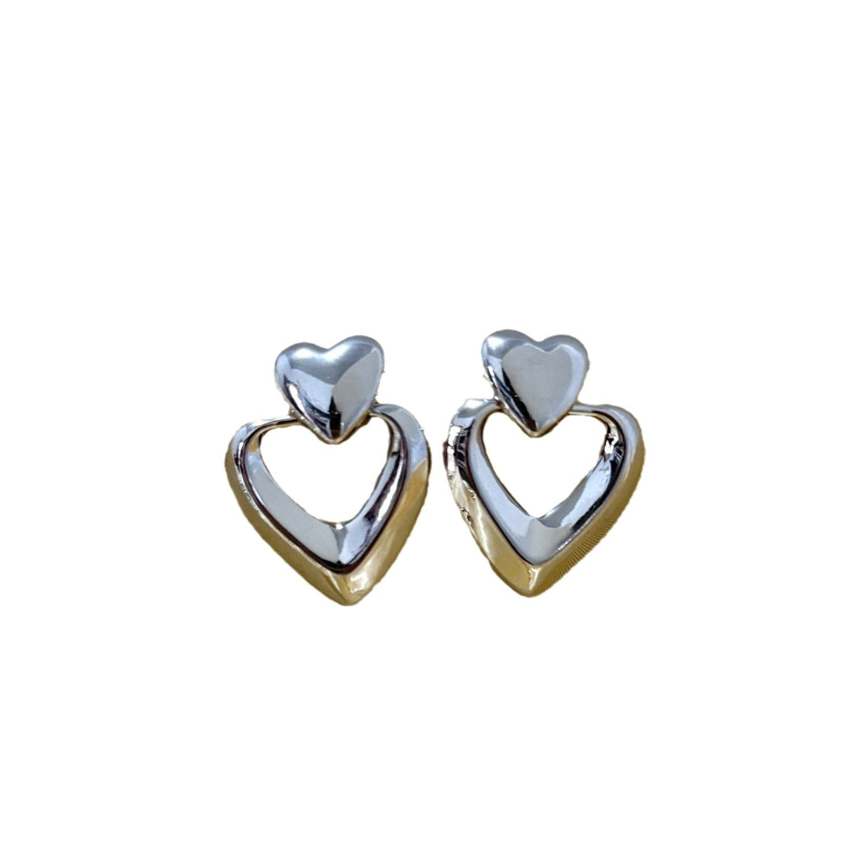 Fashion Metallic Geometric Double Layers Loving Heart Exaggerated Earrings