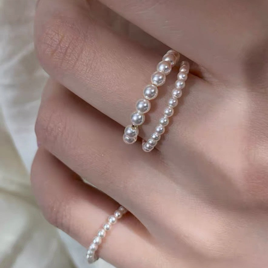 Women's Gentle Very Thin Glass Pearl Gilded Cold Rings