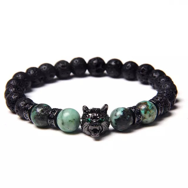 Stone Elastic String Black Frosted Volcanic Rock Hoop Bracelets