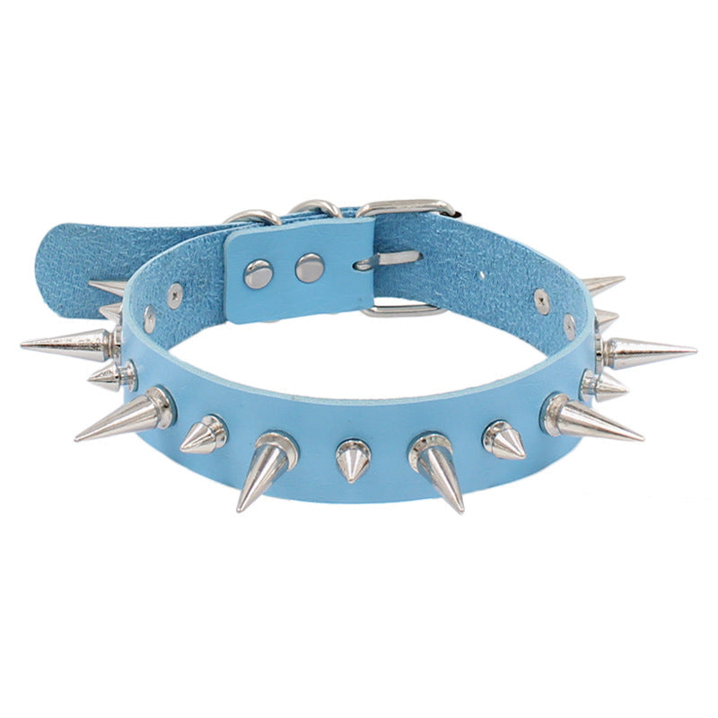 Black Punk Rock Leather Gothic Spike Trend Necklaces