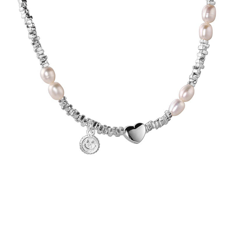 Women's Pieces Of Sier Smiley Face Love Pearl Niche Light Necklaces