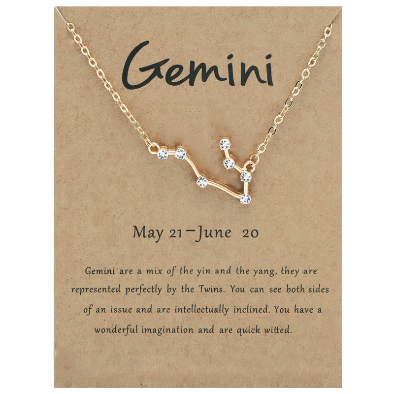 Twee Constellation Brown Card Rhinestone Clavicle Necklaces