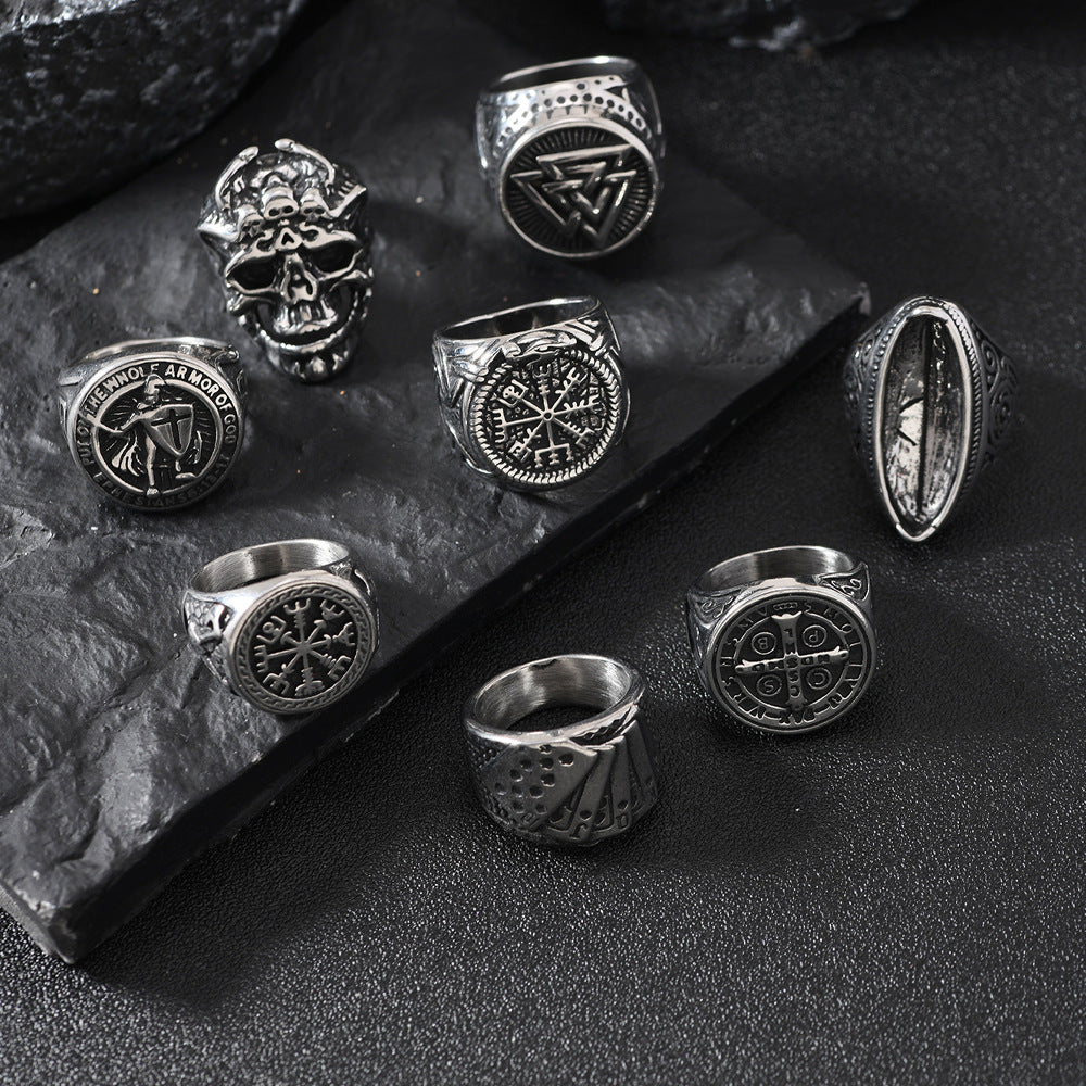Men's Stainless Steel Cast Geometric Skull Distressed Punk Ring