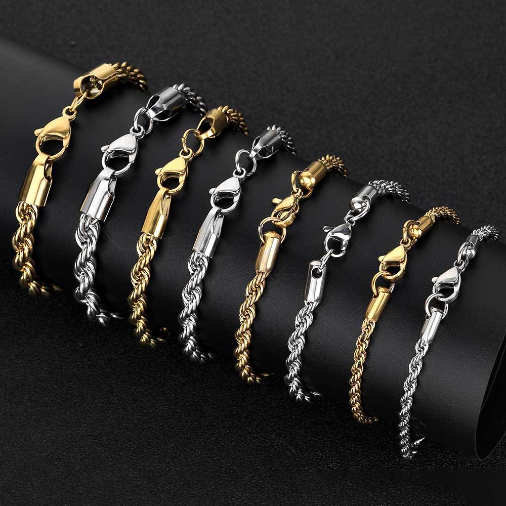 Stacking Twist Link Hip Hop Necklace & Bracelet Set in Stainless Steel – Gold or Steel Finish