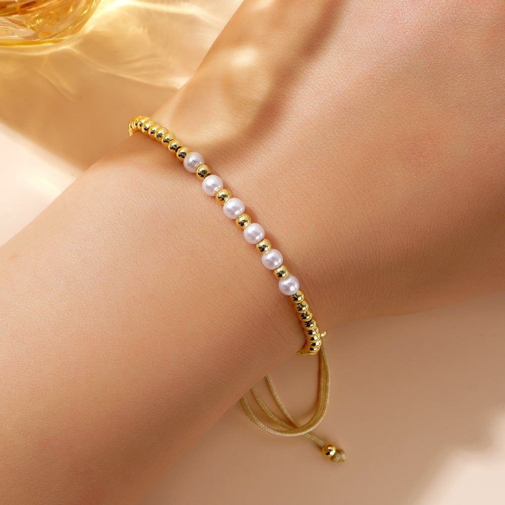 Women's Luxury Fashion Pearl Colorful Beads Gold Bracelet