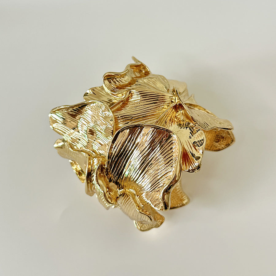 Exaggerated Metal Leaf Petal Stitching Wide Fashionable Bracelet