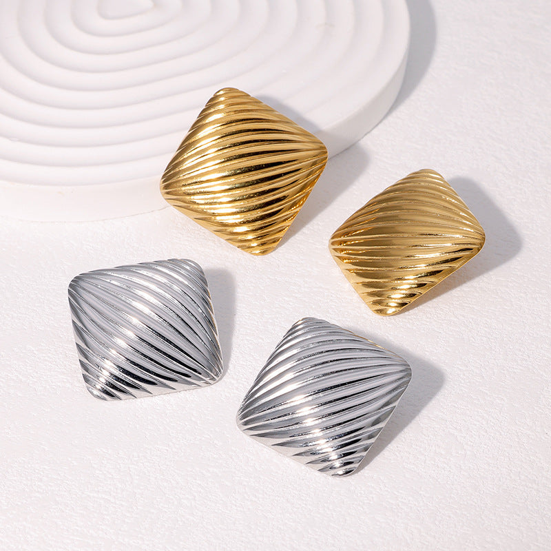 Women's Stainless Steel Real Gold Titanium Square Prism Light Luxury Stud Earrings