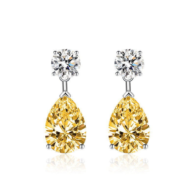 Women's Sier Needle Water Drop-shaped Inlaid Oval Sapphire Colored Gems Long Earrings