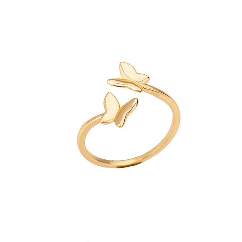 Women's Gold Exquisite Mini Small Butterfly Zircon Opening Rings