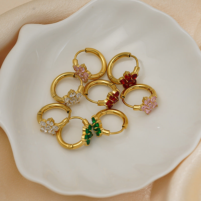 Gold-plated Zircon Snowflake Female Niche Stainless Steel Simple Graceful Flower Rings