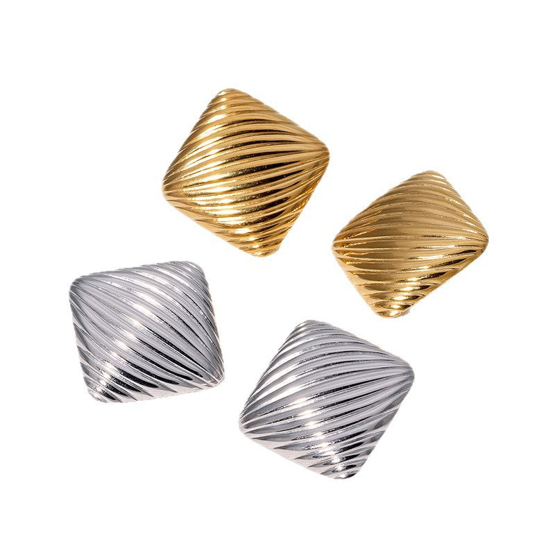 Women's Stainless Steel Real Gold Titanium Square Prism Light Luxury Stud Earrings