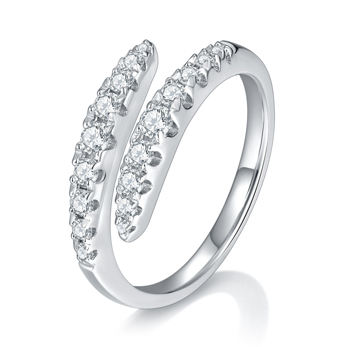 Double-Row Oval D-Color VVS1 Moissanite Stackable Engagement Ring for Women – White Gold Plated Sterling Silver