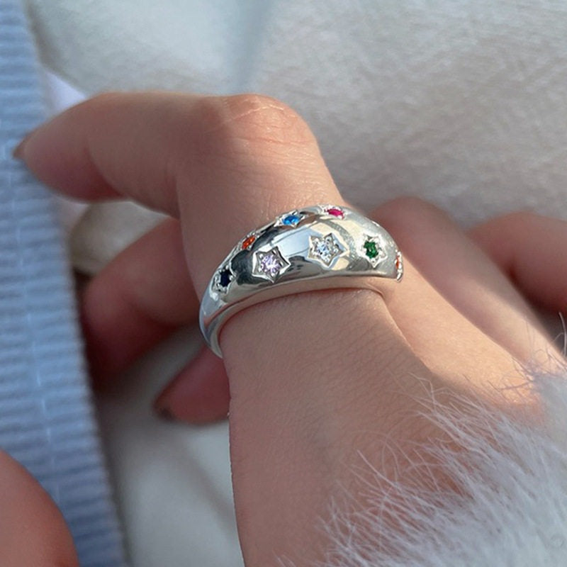 Colorful Starry Female Affordable Luxury Fashion Graceful Personality Open Little Ring