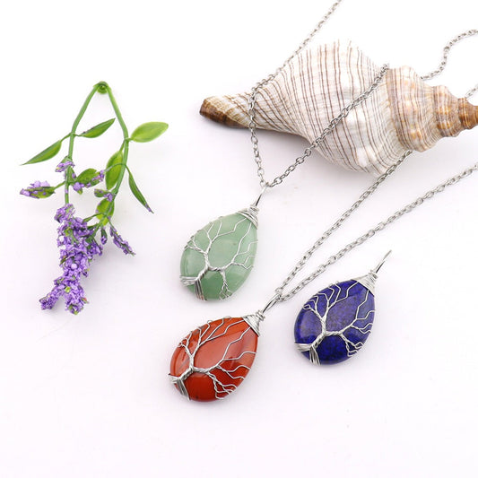 Agate Water Drop Winding Silk Tree Necklaces