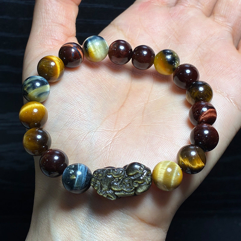Men's Obsidian Alluvial Gold Lucky Ethnic Style Six Bracelet
