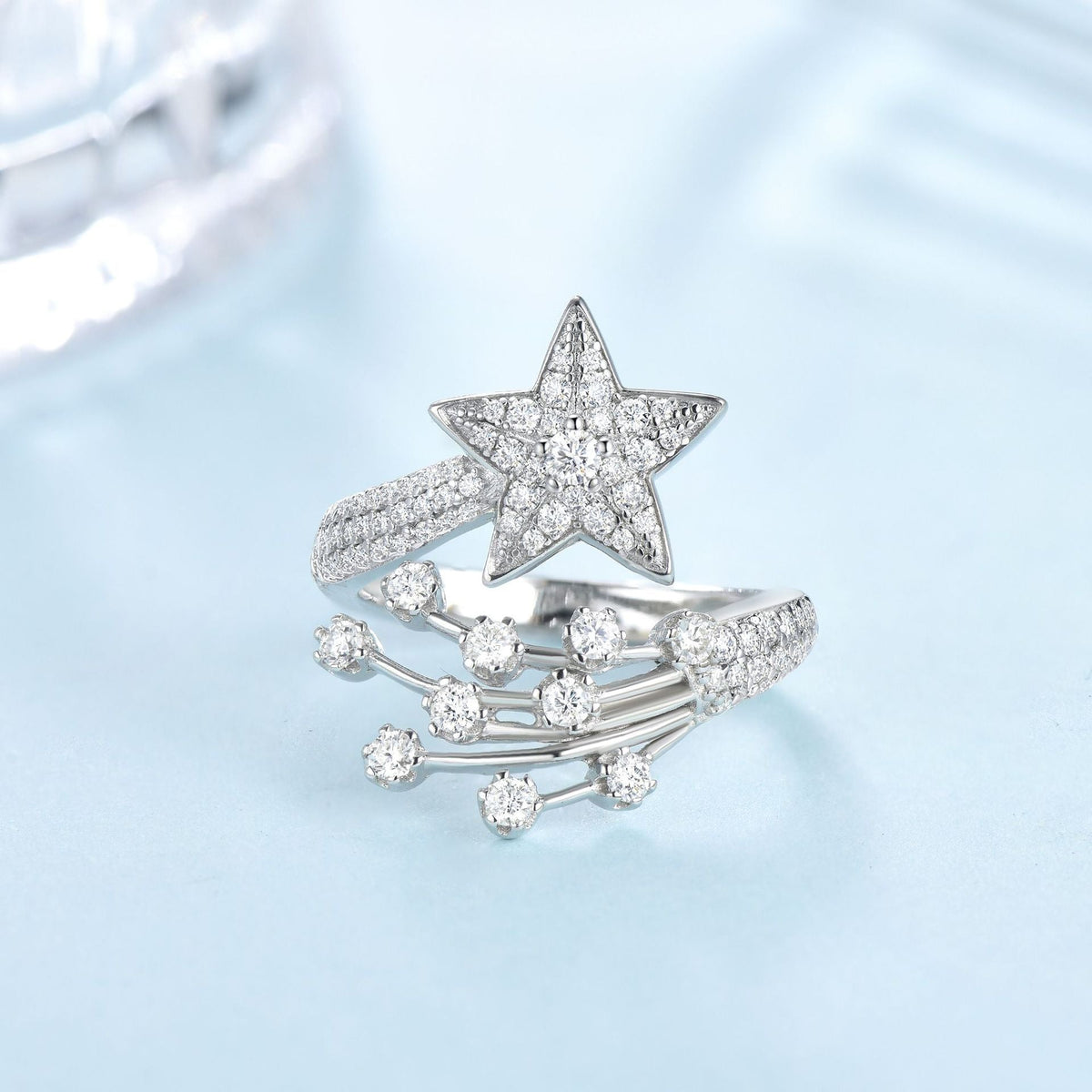 Comet Star D-Color VVS1 Moissanite Engagement Ring in Sterling Silver – Adjustable Geometric Statement Ring for Women