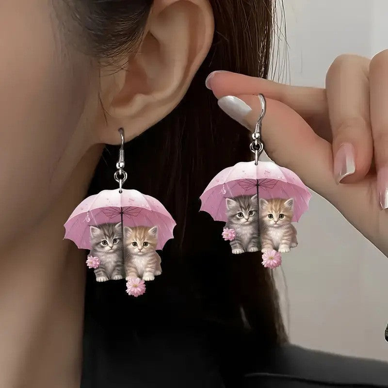 Pair Of Thanksgiving Acrylic Romantic Pink Umbrella Flower Earrings