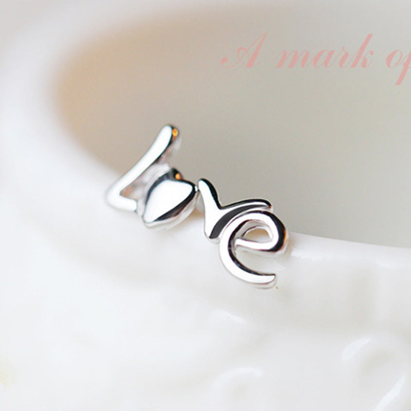 Female Korean Fashion Love English Sier Stud Earrings