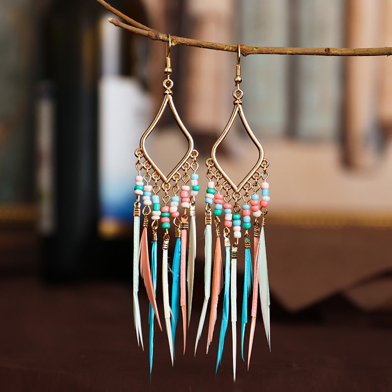 Women's Bohemian Ethnic Tassel Blue Ear Vintage Earrings
