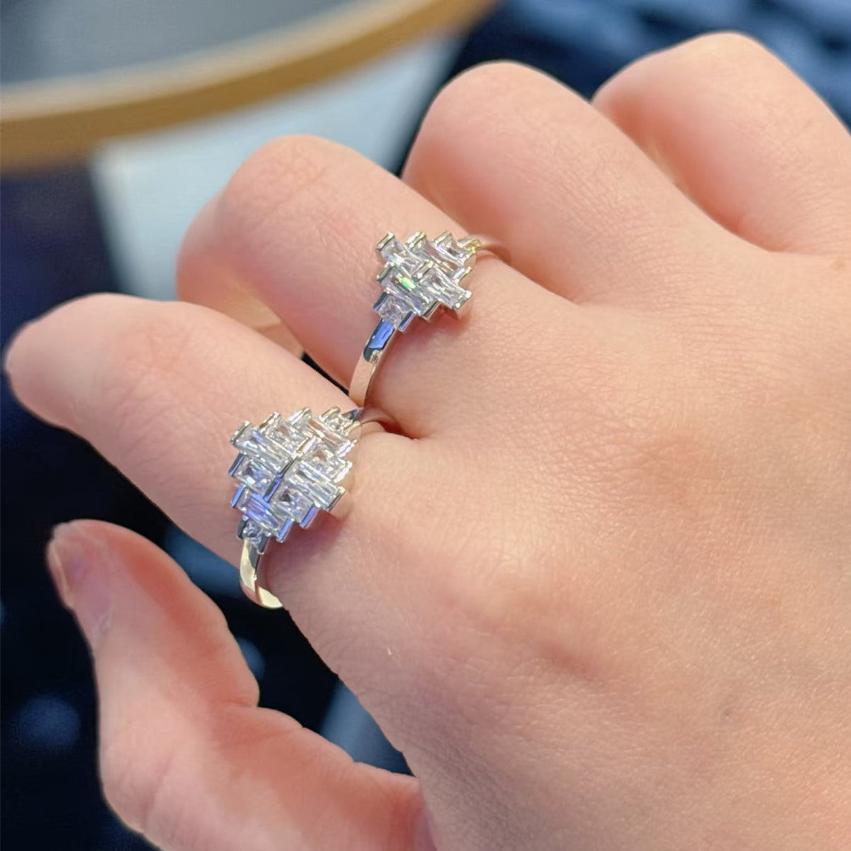 Luxury Square Diamond Dense Inlaid Geometric Female Design Sense Advanced Ring