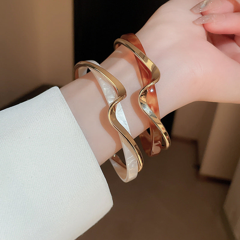 Metallic Striped Geometric Cross Flowers Openings Niche Exaggerated High Bracelet
