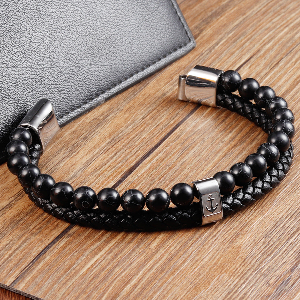 Men's Natural Stone Stainless Steel Authentic Weave Bracelets