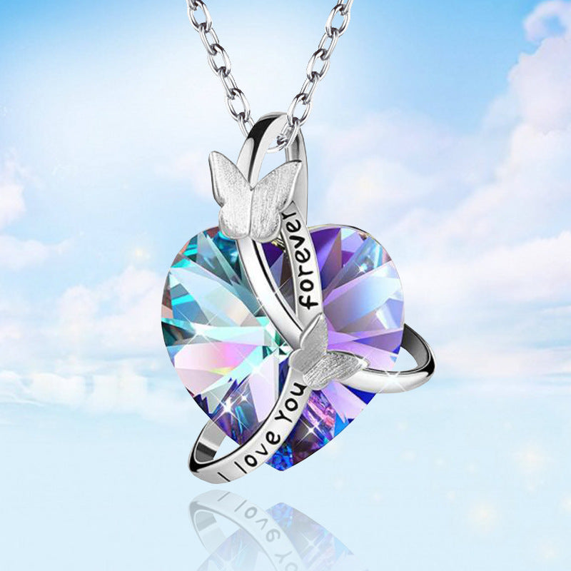 Temperament Lettering Butterfly Heart-shaped Crystal Valentine's Necklaces