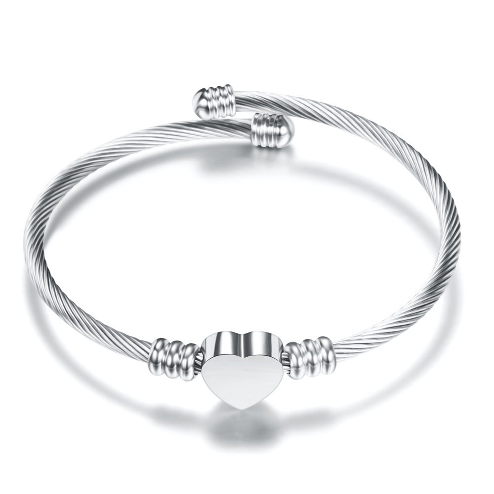 Women's Steel Love Cable Titanium Open-end Simple Fashion Bracelet