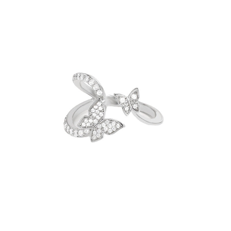 Women's Gold Exquisite Mini Small Butterfly Zircon Opening Rings