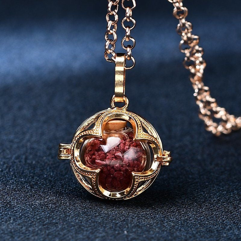 Clover Essential Oil Box Glass Ball Necklaces