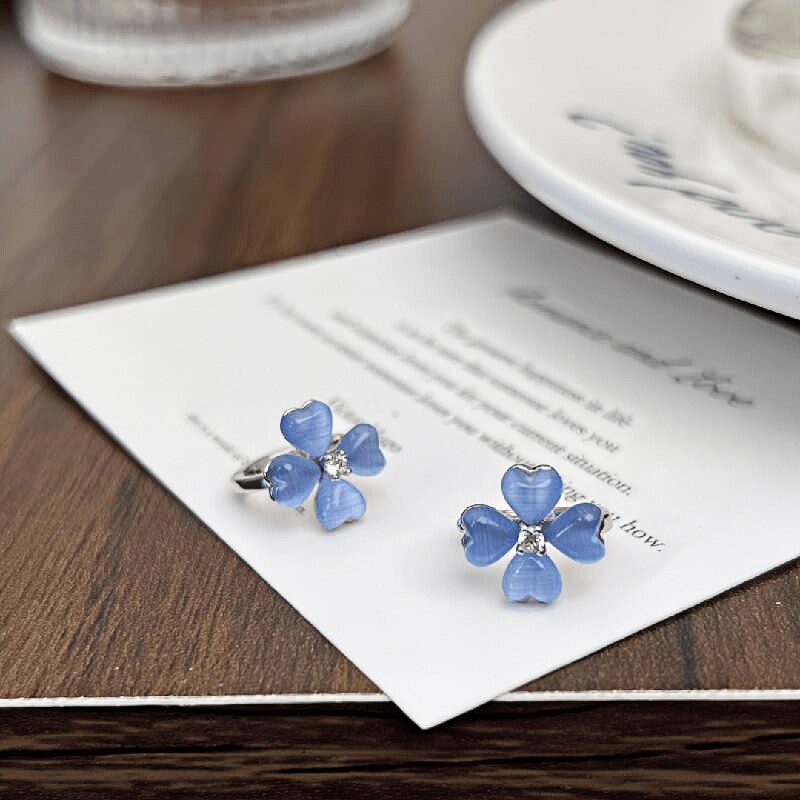 Women's Blue Clover Niche Design Summer Fresh Ear Earrings