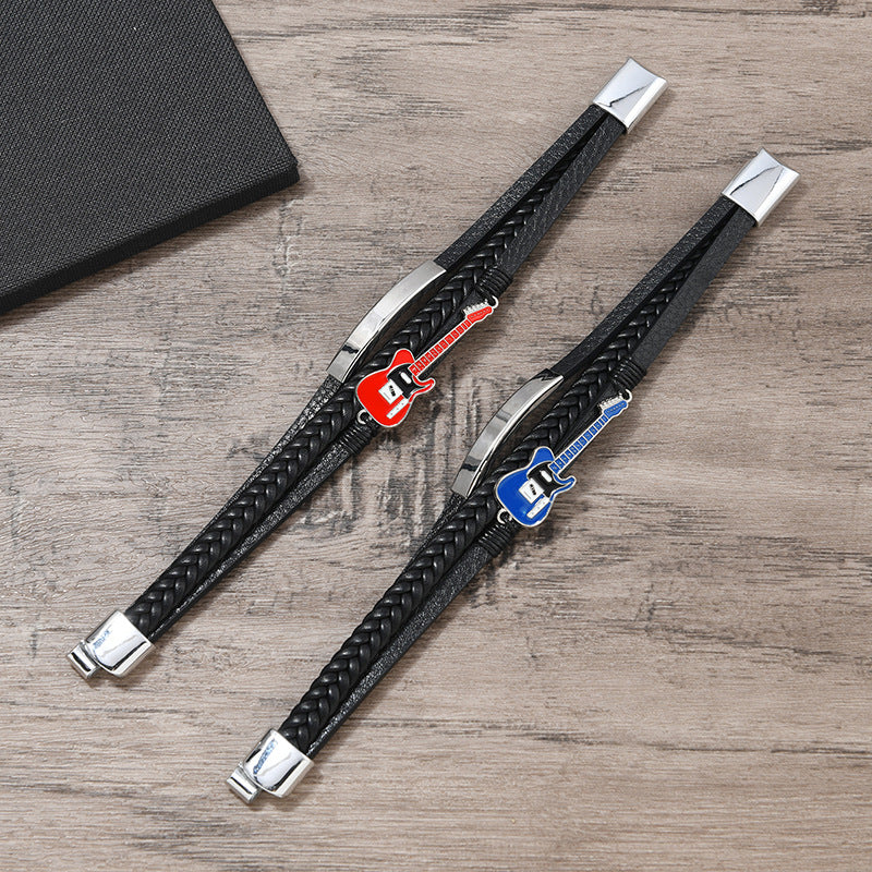 Men's Color Guitar Woven Leather Magnetic Buckle Bracelet