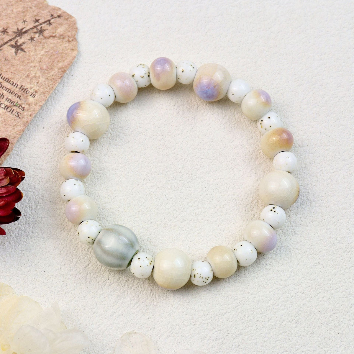 Women's Chinese Style National Fashion Ceramic Beaded Lotus Seedpod Retro Ethnic Bracelet