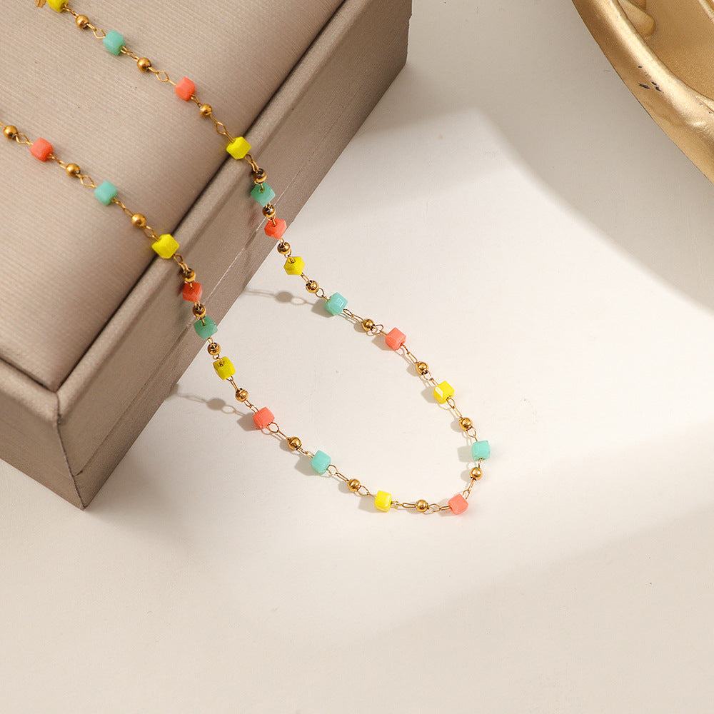 Women's Fashion Small Fresh Color Crystal String Beads Necklaces