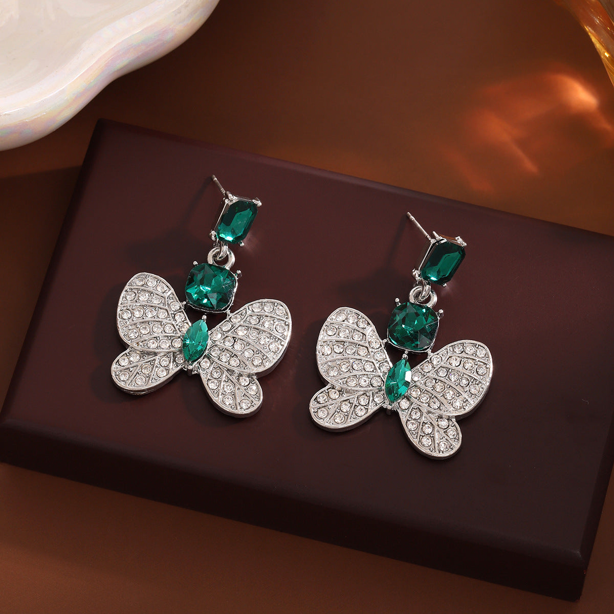 Women's Sier Needle Retro Exquisite Diamond Butterfly Niche Personality Earrings