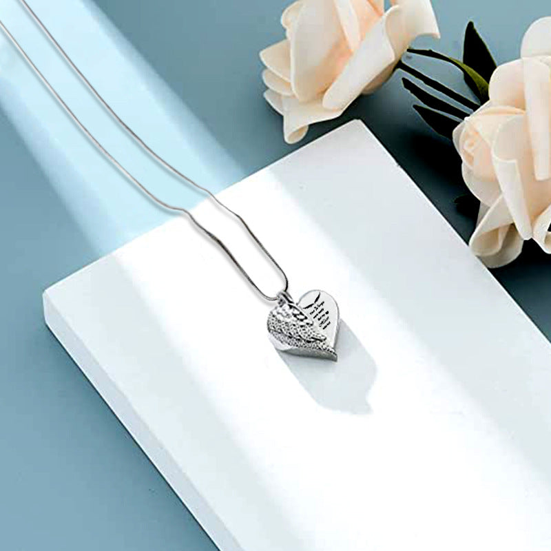Women's & Men's Cremation Heart-shaped Angel Wings Ashes Souvenir Necklaces