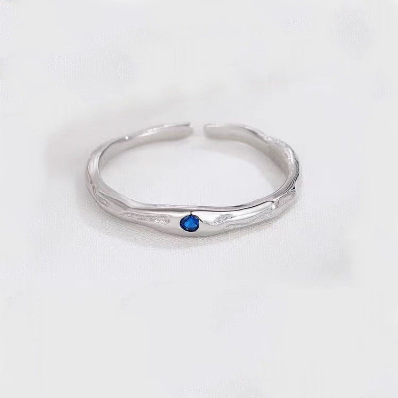 Women's Blue Zircon Irregular Korean Style Simple Design High-grade Texture Rings