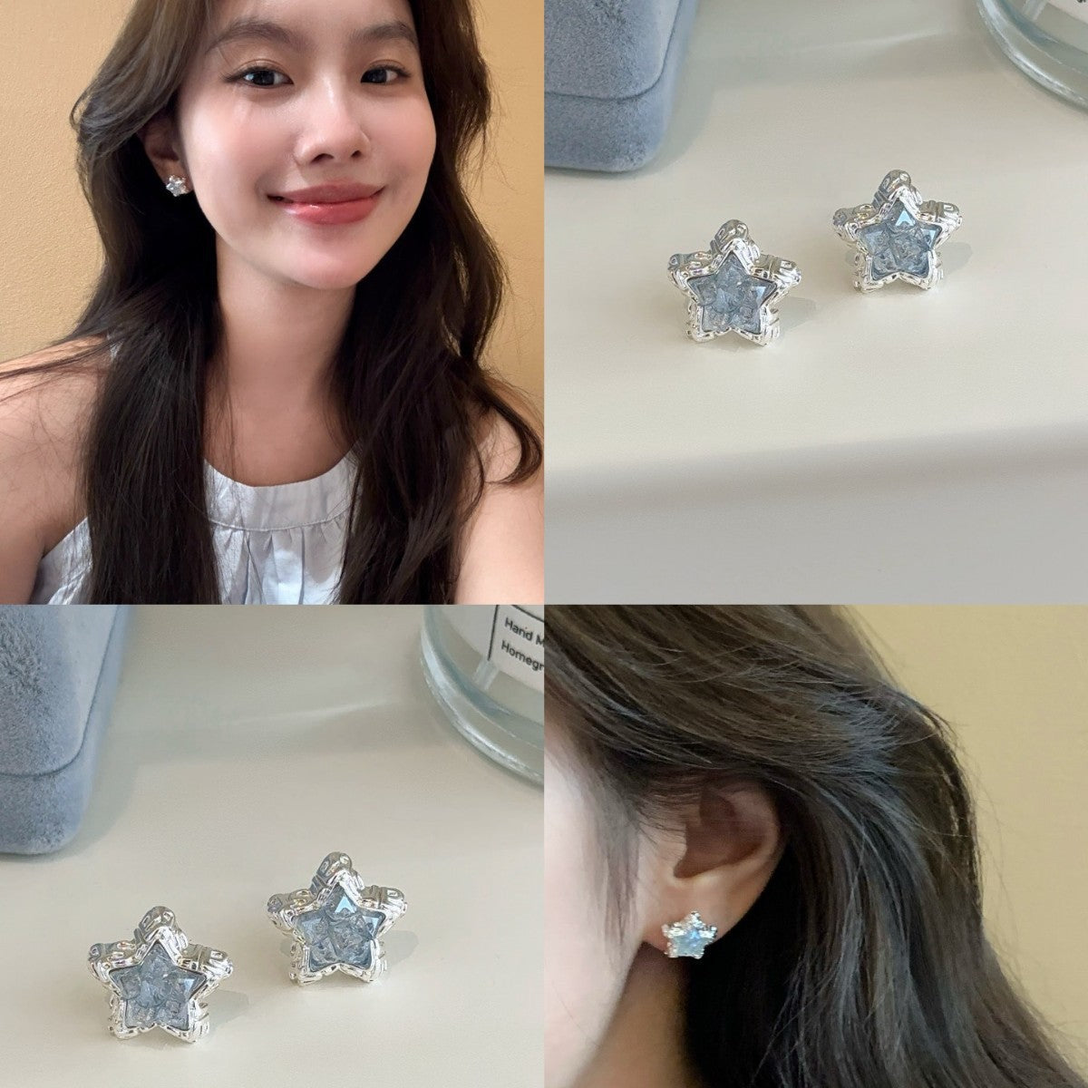 Fashionable Simple Cool Blue Ear Vitality Sier Stud Earrings