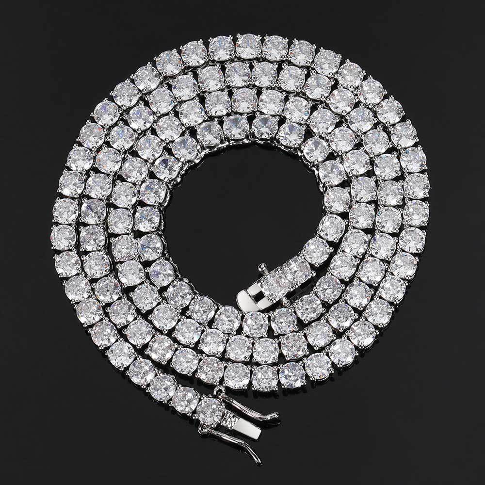 Hip Hop Iced Out Tennis Chain Necklaces, 18K Gold & White Gold Plated, 3–6mm CZ Iced Out Bling Jewelry, 16-24inch