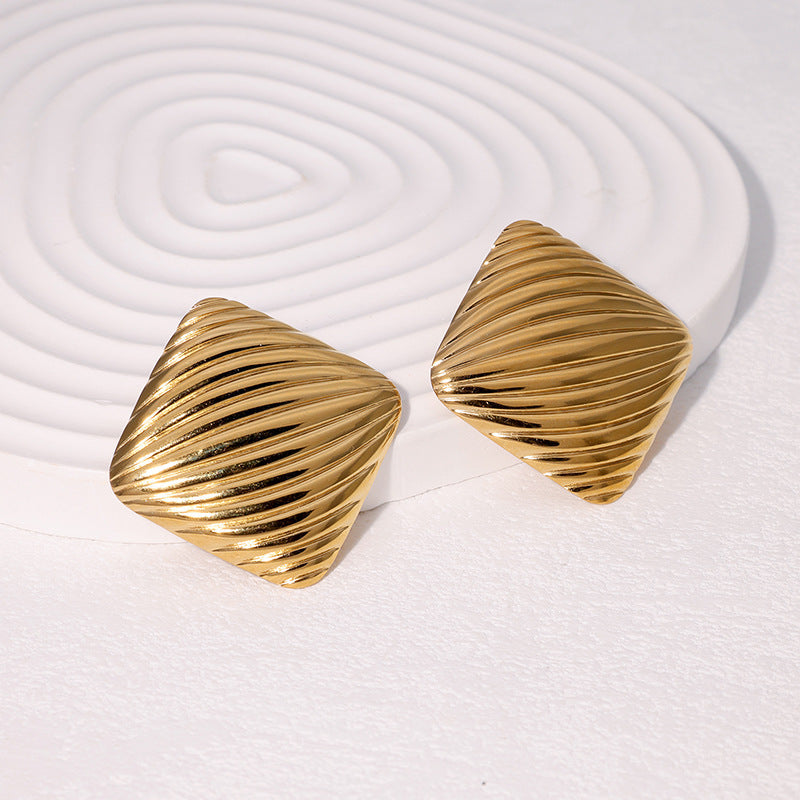 Women's Stainless Steel Real Gold Titanium Square Prism Light Luxury Stud Earrings