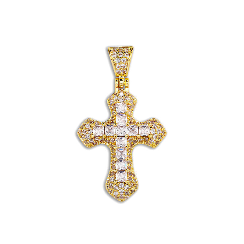 Men's Hip Hop Color Zircon Cross Fashion Sweater Pendant
