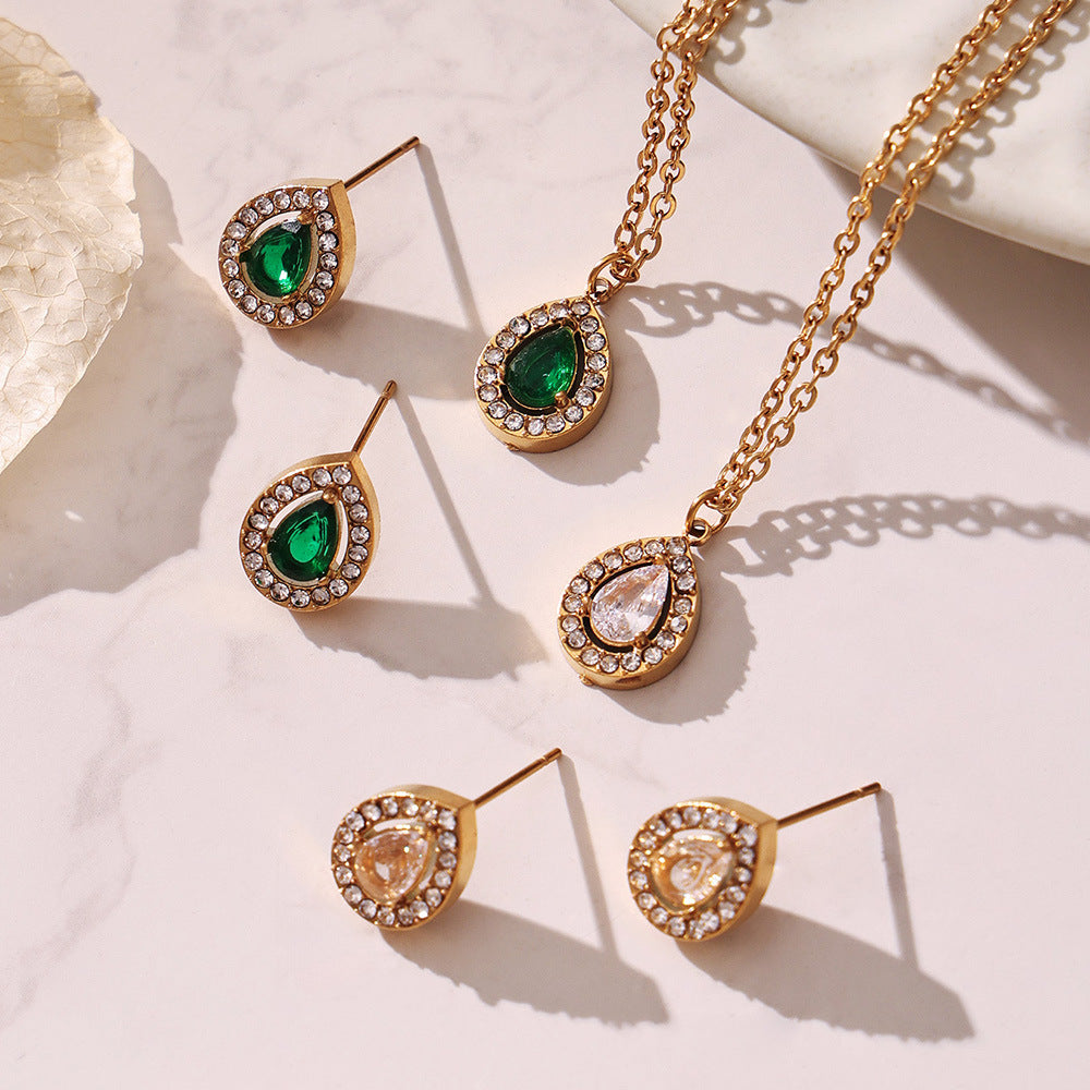 Flash Zircon Stainless Steel Combination Exquisite Gorgeous Full Jewelry Set