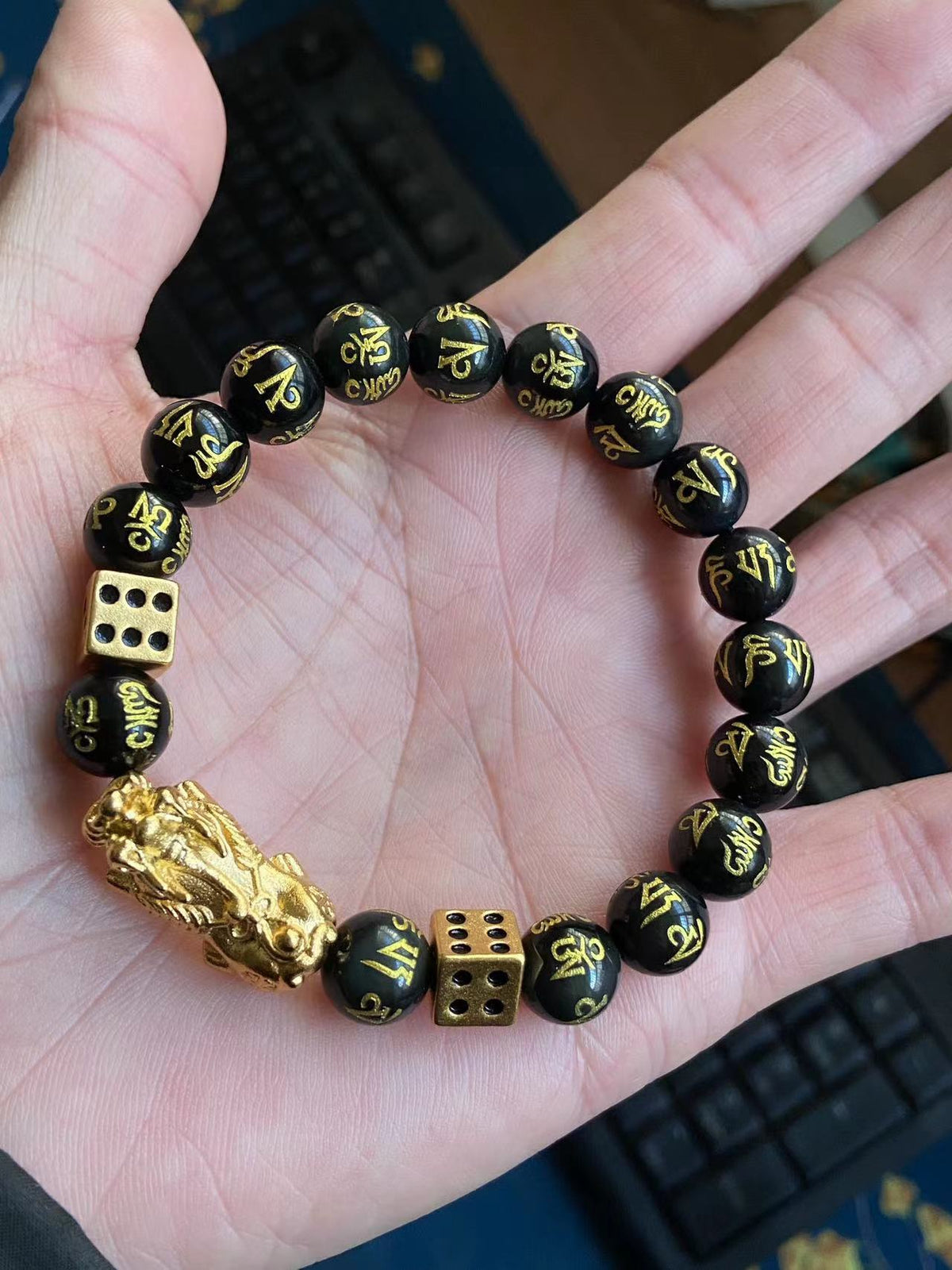 Men's Obsidian Alluvial Gold Lucky Ethnic Style Six Bracelet