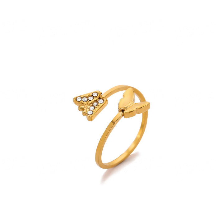 Women's Gold Exquisite Mini Small Butterfly Zircon Opening Rings