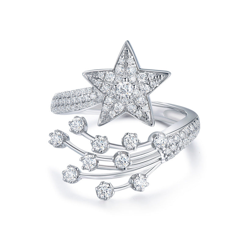 Comet Star D-Color VVS1 Moissanite Engagement Ring in Sterling Silver – Adjustable Geometric Statement Ring for Women
